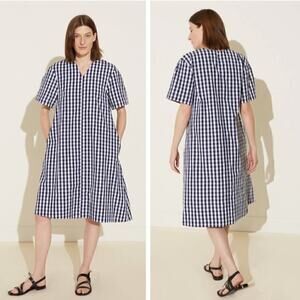Mansur Gavriel Oversized Gingham Cotton Dress blue white Sz M